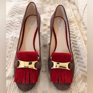 Cole Haan Women's Suede Loafers with Red and Gold Accents